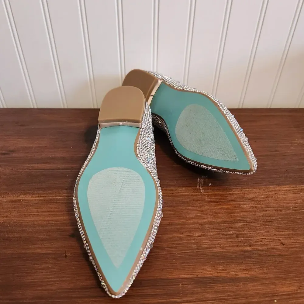 Betsey Johnson Girls Size 3.5 Crystal Wedding Day Flats‎ Blue Bottom New